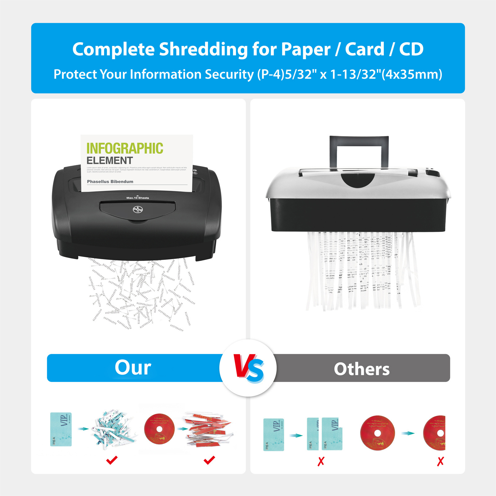 CD218P High-Security P4 Level  10 Sheets Paper Shredder CD and Credit Card Shredder with Window Cross Cut Paper Shredder