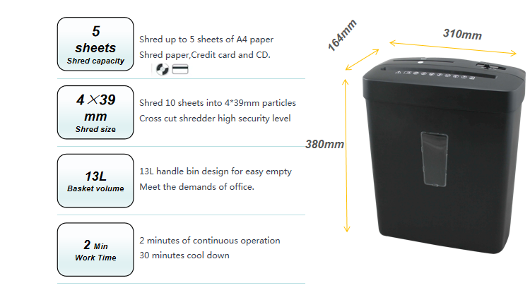 CD220P Cross-cut Paper and Credit Card Shredder Paper Waste Shredder DONGGUAN Mini Shredding Machine Cardboard Box Shredder 65db