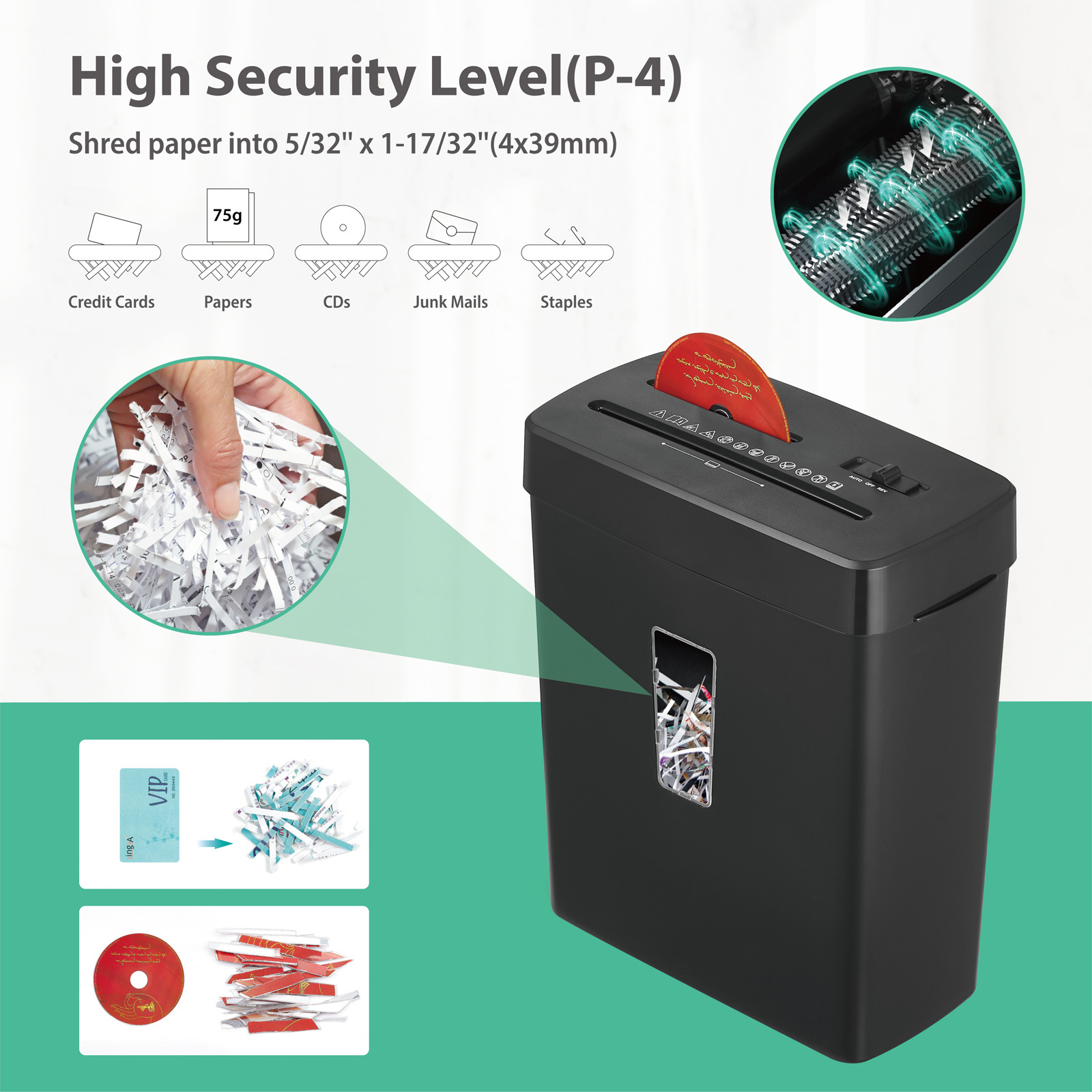 CD222P 8-Sheet Cross-Cut Paper and Credit Card Home Office Shredder