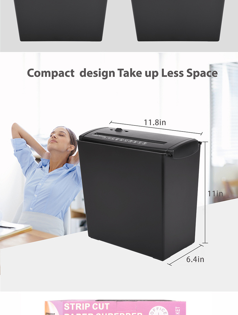 electric paper shredder machine S606B 5 Sheets A4 Strip Cut For Office with 10L basket Bin auto feed