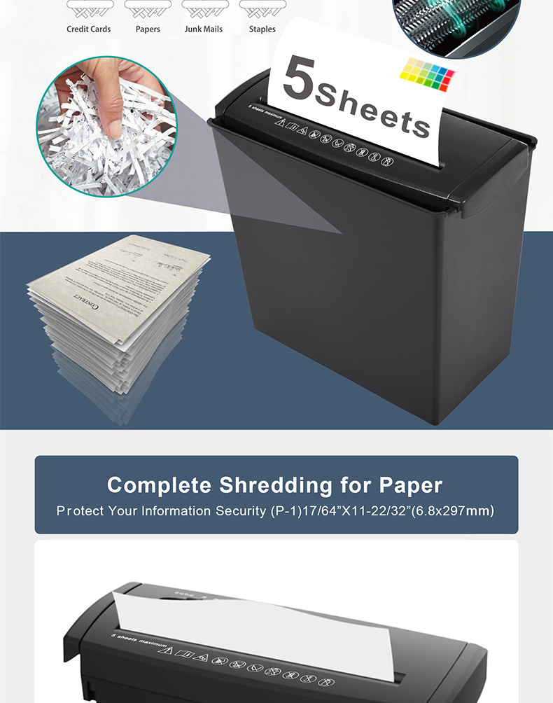 electric paper shredder machine S606B 5 Sheets A4 Strip Cut For Office with 10L basket Bin auto feed