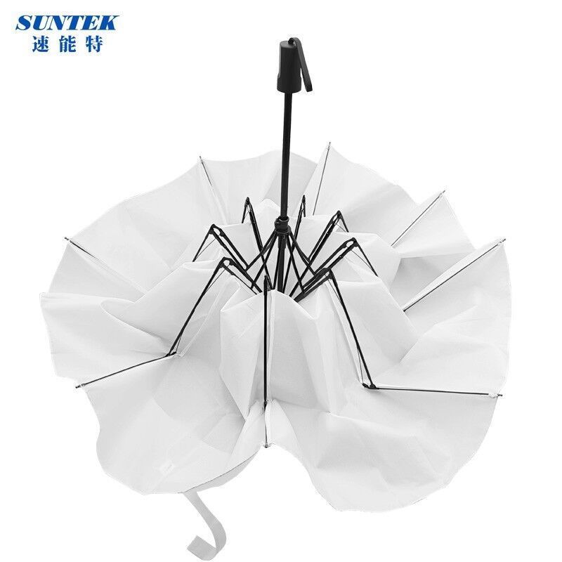 Strong 8 Rib 3 Fold White Sublimation Umbrella for Rain