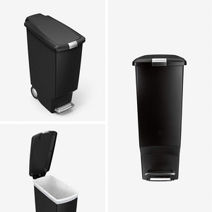 Slim Kitchen Step Trash Can With Secure Slide Lock, 40 Liter / 10.6 Gallon, Black Plastic