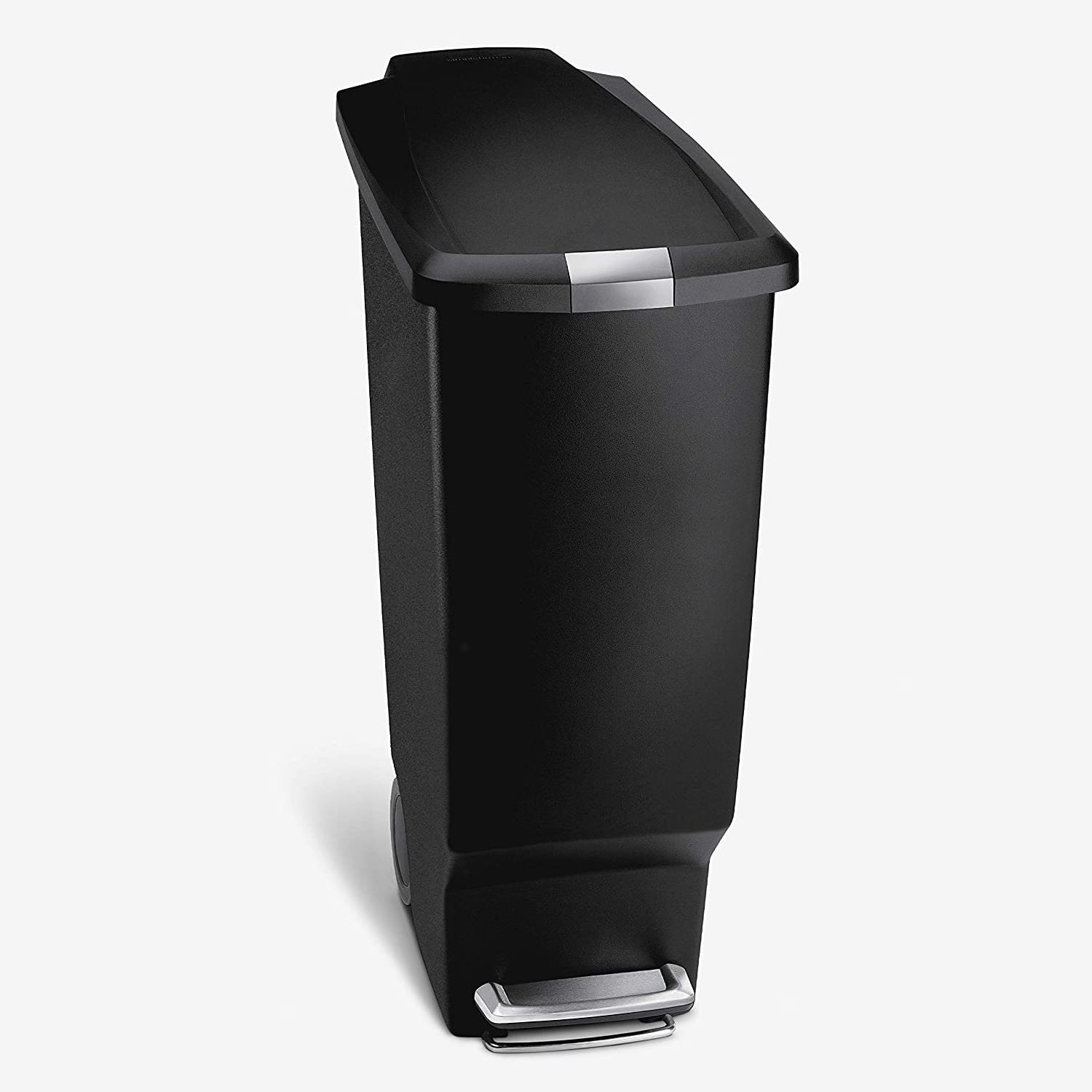 Slim Kitchen Step Trash Can With Secure Slide Lock, 40 Liter / 10.6 Gallon, Black Plastic