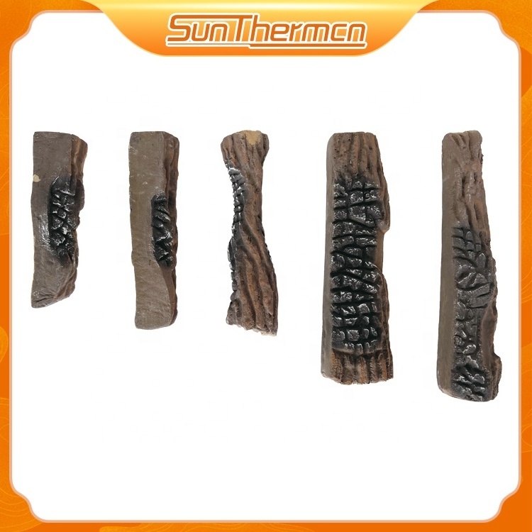 Brown Ceramic Logs for Gas Fireplace Vented Fake Logs for Indoor Natural Gas Fireplace