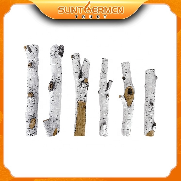 Gas Fireplace Log Set, Ceramic White Birch for indoor Inserts, Vented, Propane, Electric Gas Fireplaces