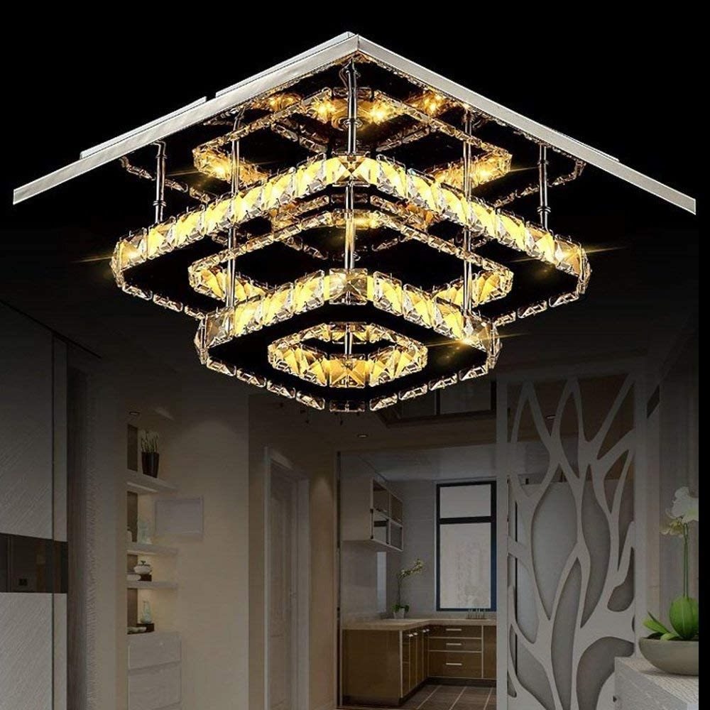 Modern Decorative 36W 2 Square Rings Crystal Ceiling Light Led Ceiling Lamp Flush Mount Light Fixtures AC85-260v Bathroom Foyer