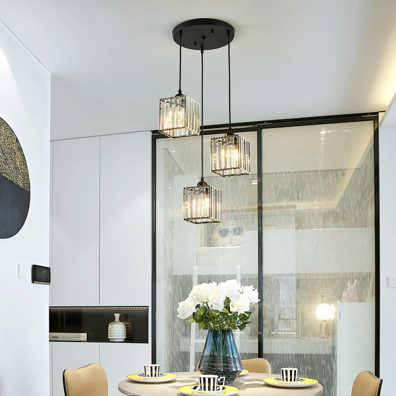 Modern 3 lights Crystal Pendant Light Fixture Adjustable Hanging Light for Dining Room Kitchen