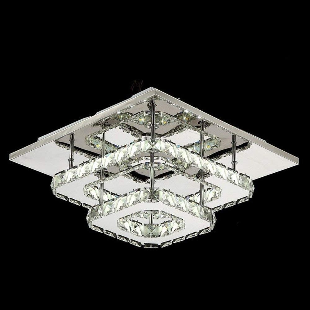 Modern Decorative 36W 2 Square Rings Crystal Ceiling Light Led Ceiling Lamp Flush Mount Light Fixtures AC85-260v Bathroom Foyer