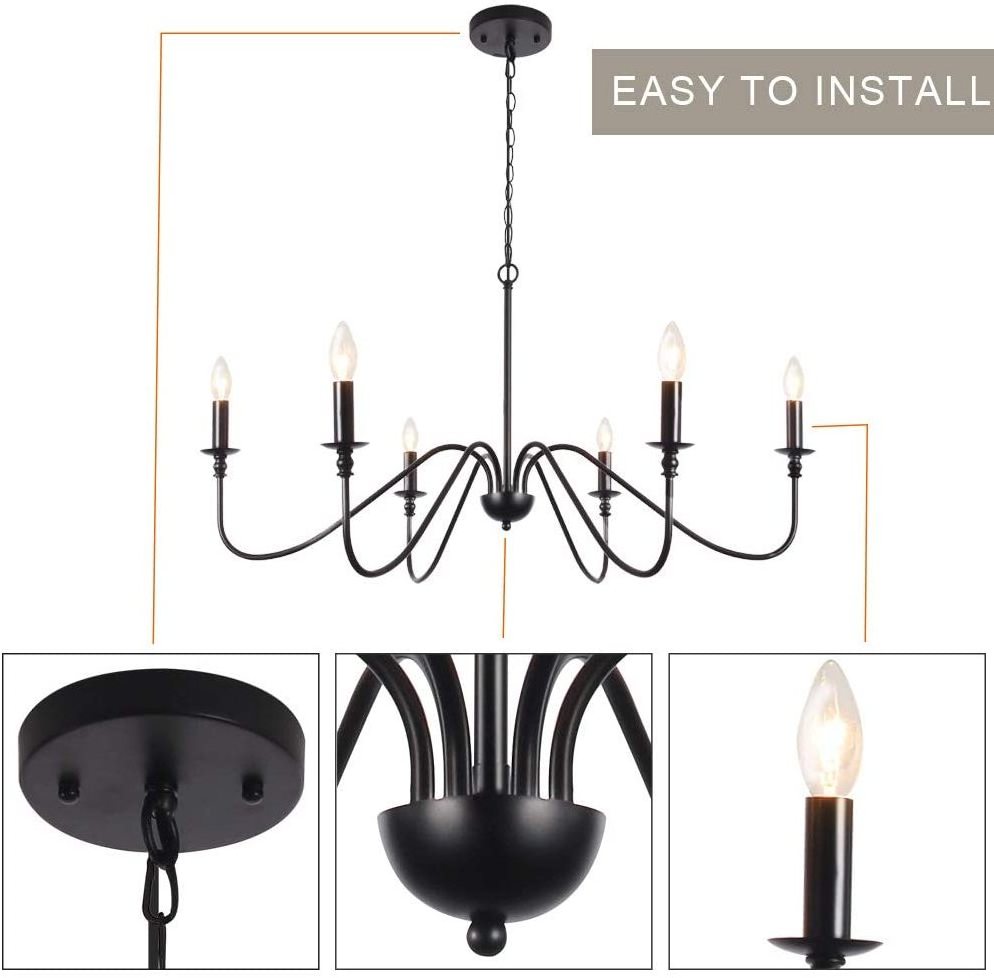 Black 6-Light Chandeliers Classic Candle Ceiling Pendant Light Fixture Wrought Iron Farmhouse Chandelier Kitchen Island