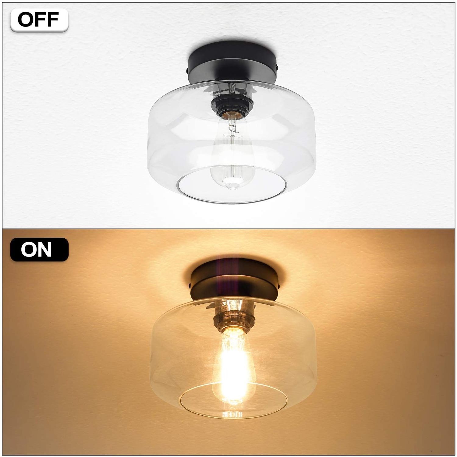 Industrial Semi Flush Mount Ceiling Light Clear Glass Pendant Lamp Shade Farmhouse Lighting for Porch Hallway Kitchen Island