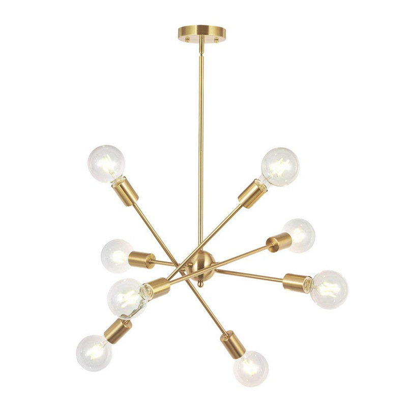 Mid Century Sputnik Chandelier Lighting 6 Lights Brushed Brass Chandelier Adjustable  Gold Ceiling Light Fixture