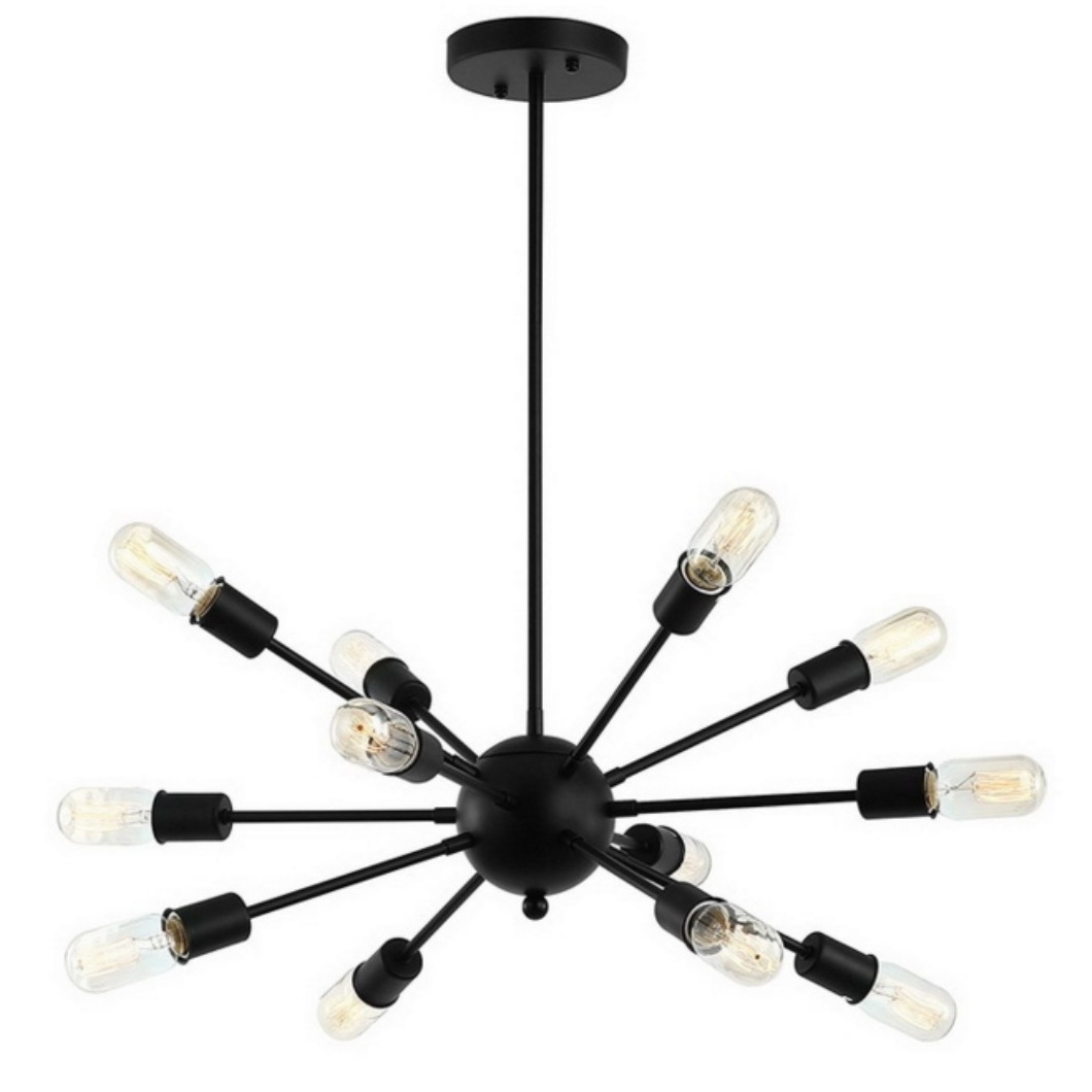 Sputnik Chandelier Oil Rubbed Black 12 Lights Modern Farmhouse Chandelier Lighting Mid Century Pendant Semi-Flush Mount Ceiling