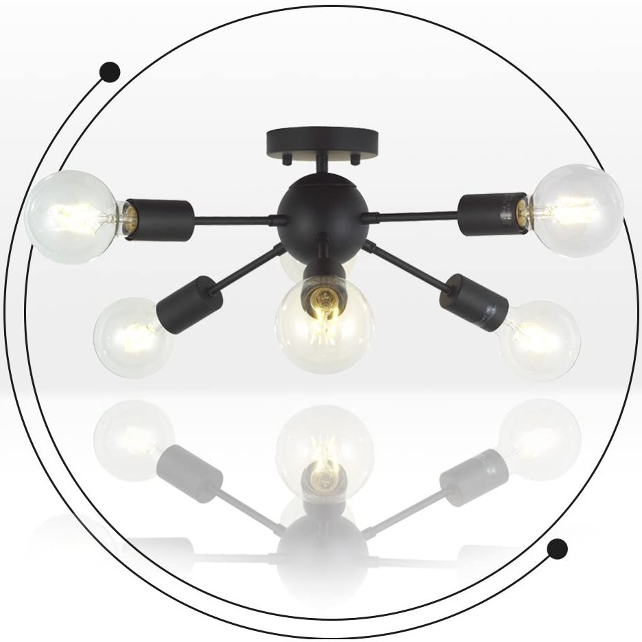 Sputnik Chandelier  6 Lights Black Modern Ceiling Light Industrial Mid Century Pendant Lighting