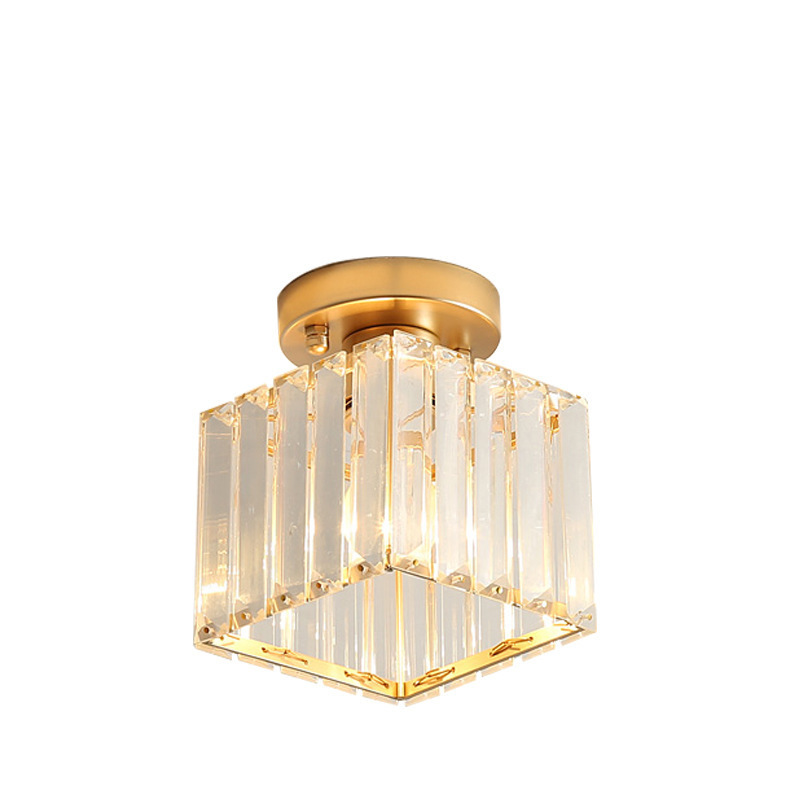 Shinetime Modern Semi Crystal Pendant Light Gold Glass Flush Mount LED Ceiling Light for Hallway