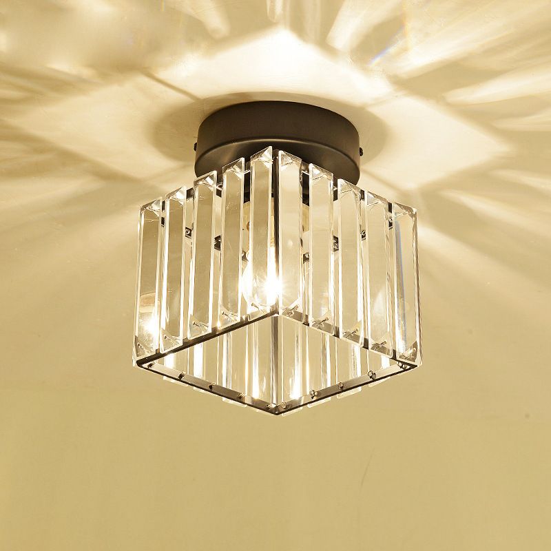 Shinetime Modern Semi Crystal Pendant Light Gold Glass Flush Mount LED Ceiling Light for Hallway