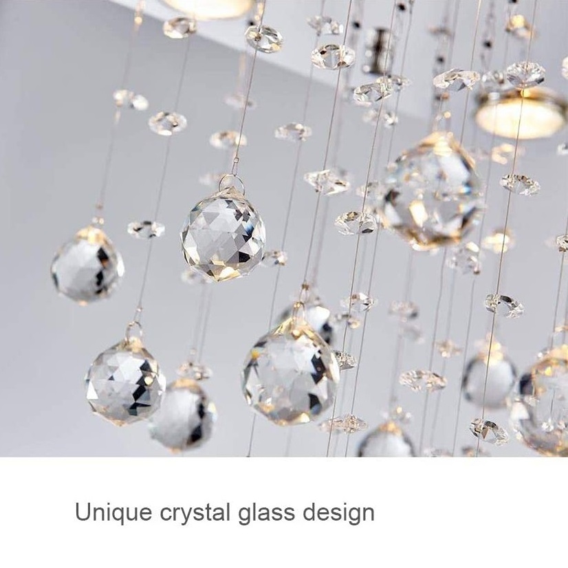 Modern Crystal Square Raindrop Chandelier Lighting Flush Mount LED Ceiling Light Fixture Pendant Lamp for Dining Room Bathroom