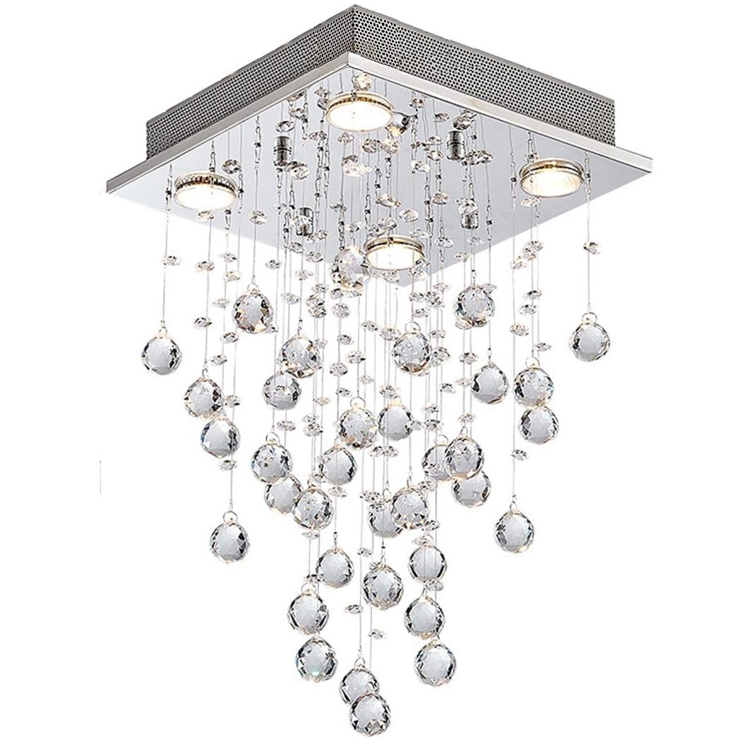 Modern Crystal Square Raindrop Chandelier Lighting Flush Mount LED Ceiling Light Fixture Pendant Lamp for Dining Room Bathroom