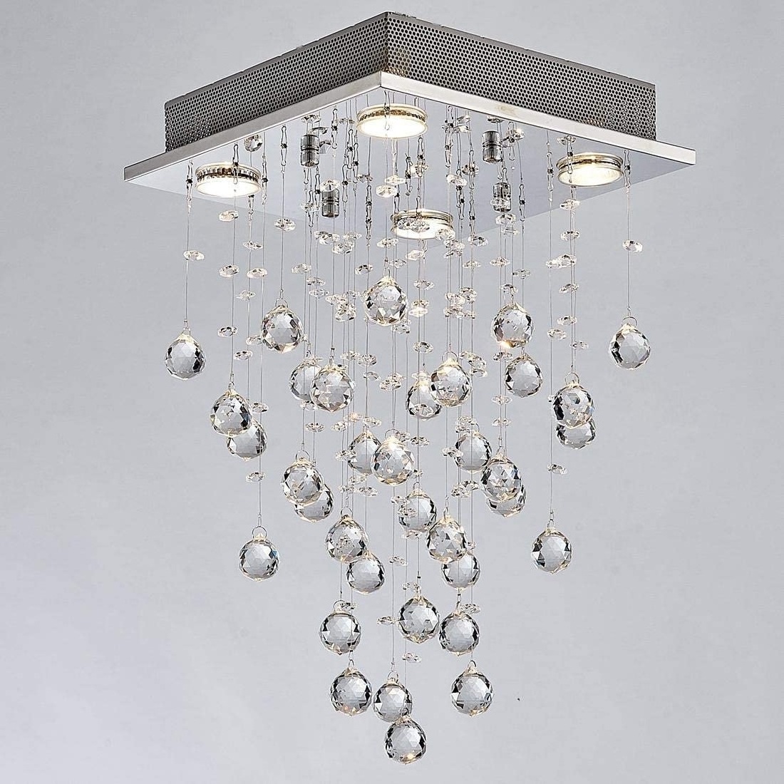 Modern Crystal Square Raindrop Chandelier Lighting Flush Mount LED Ceiling Light Fixture Pendant Lamp for Dining Room Bathroom