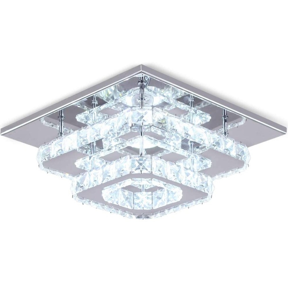 Modern Crystal Ceiling Light Flush Mount Chandeliers K9 Crystal 8K Stainless Steel LED Mini 2-Square Ceiling Light