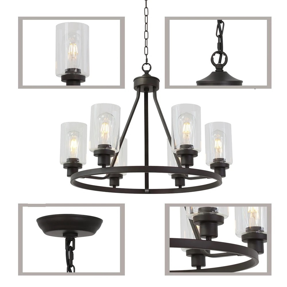 Pendant Lighting Fixture for Kitchen Island Vintage Farmhouse 6-Light round chandelier