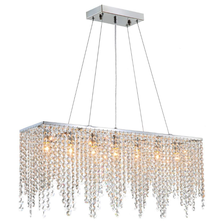 Rectangular Crystal Chandelier Modern Rectangle Linear Chandeliers Raindrop Island Lighting Fixture for Dining Room Kitchen