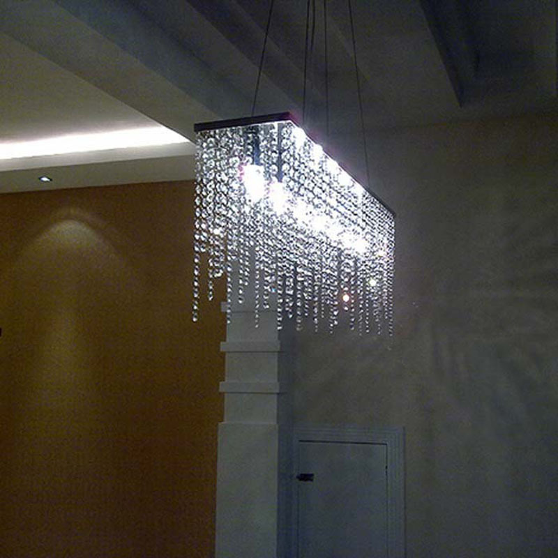 Rectangular Crystal Chandelier Modern Rectangle Linear Chandeliers Raindrop Island Lighting Fixture for Dining Room Kitchen