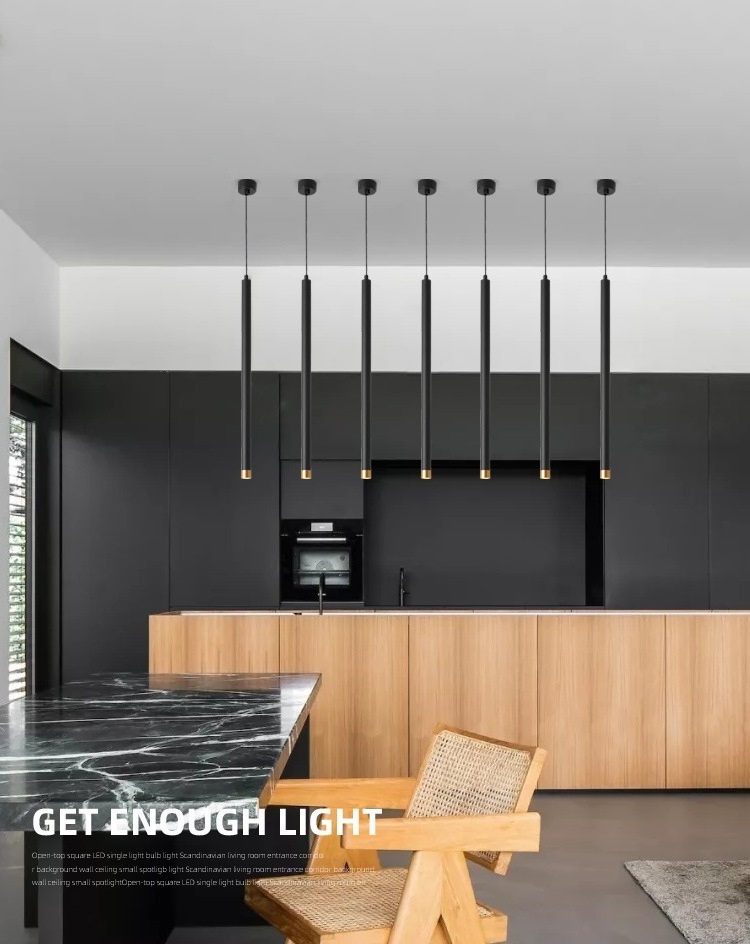 Single LED Epistar Pendant light  Modern Long Cylinder Black White Hanging Light Fixtures for Dining room Bar