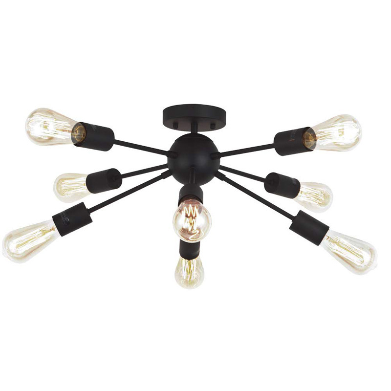 Vintage Semi Flush Mount Ceiling Light 8 Lights Black Sputnik Industrial Ceiling Lamp Fixture