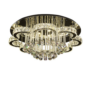 Modern Crystal Chandeliers Flower Led Ceiling Light Flush Mount Stainless Steel Pendant Light Fixture for Living Room