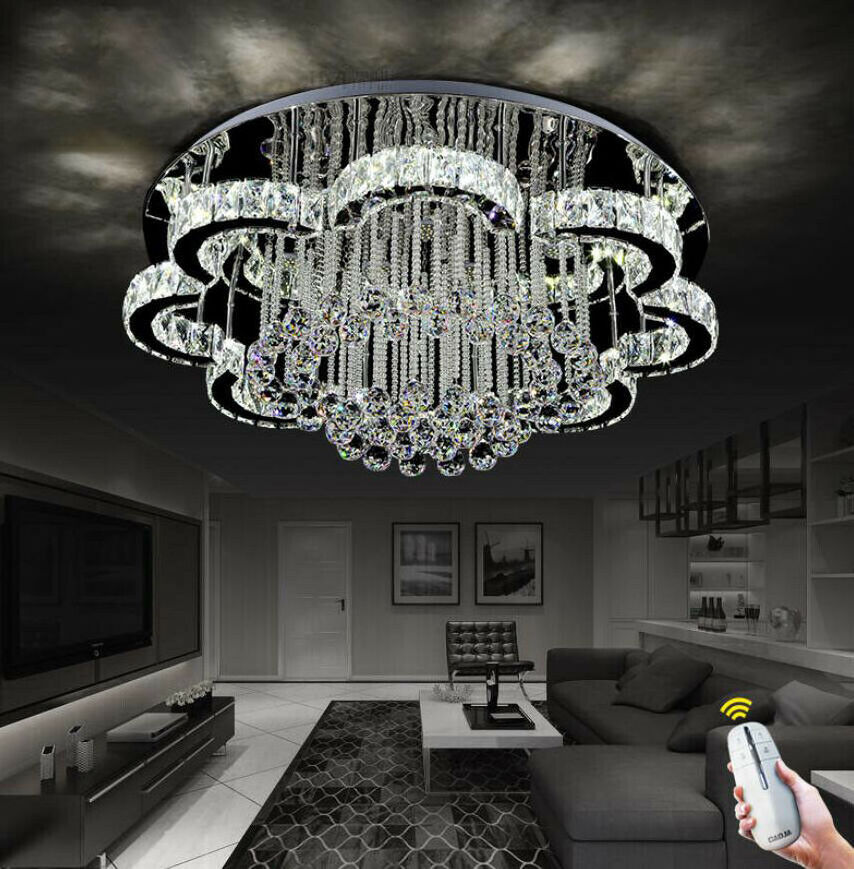 Modern Crystal Chandeliers Flower Led Ceiling Light Flush Mount Stainless Steel Pendant Light Fixture for Living Room