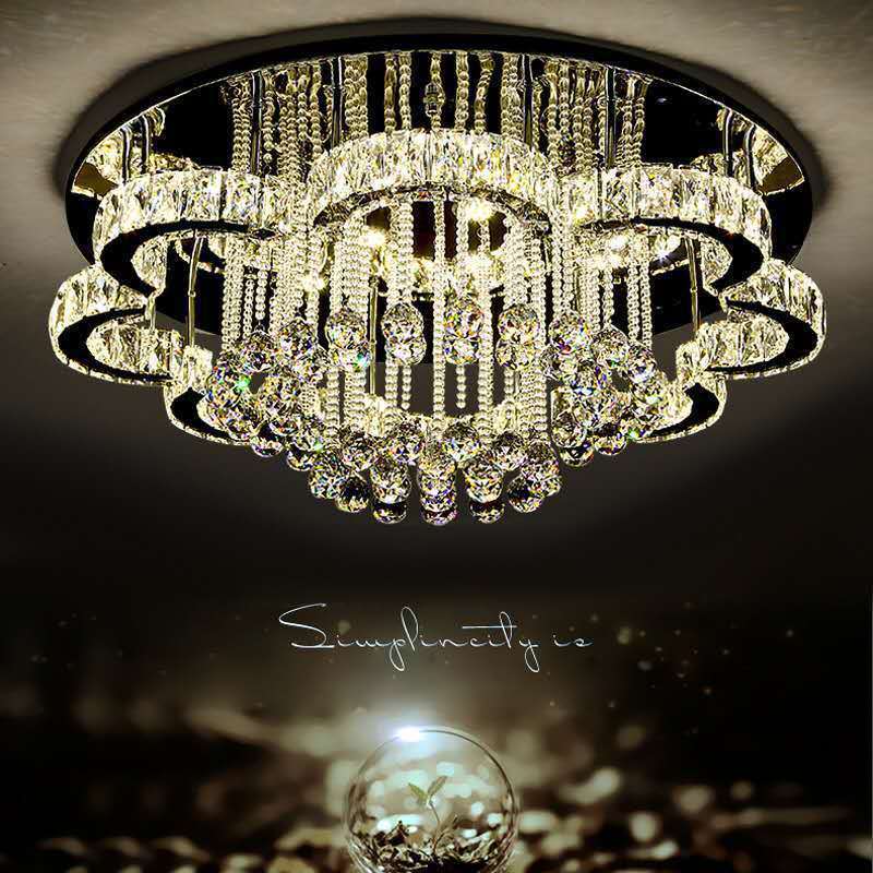 Modern Crystal Chandeliers Flower Led Ceiling Light Flush Mount Stainless Steel Pendant Light Fixture for Living Room