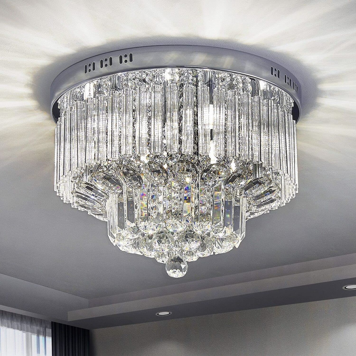 Modern Dining Room Bathroom Bedroom Livingroom  K9 Crystal Raindrop ceiling lamp Flush Mount LED Ceiling Light Fixture