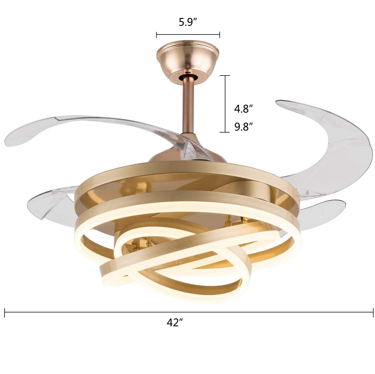 42 Inch Retractable Modern LED Ceiling Fan Light Semi Flush Chandelier  led 3 Color 3 Speed