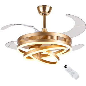 42 Inch Retractable Modern LED Ceiling Fan Light Semi Flush Chandelier  led 3 Color 3 Speed