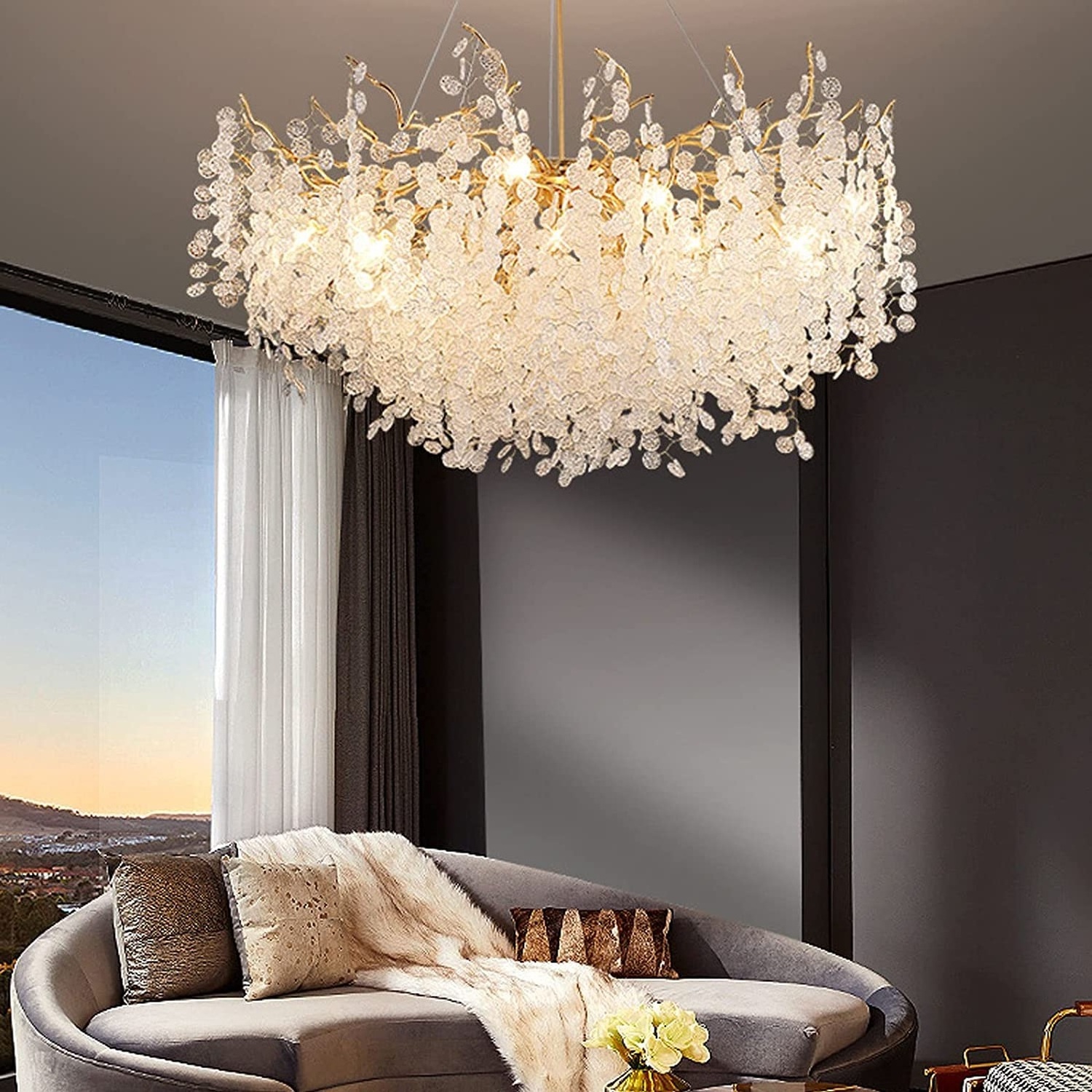 Modern Crystal Chandeliers Gold gorgeousness MoneyTree Chandelier Pendant Lighting Round Ceiling Light Fixtures