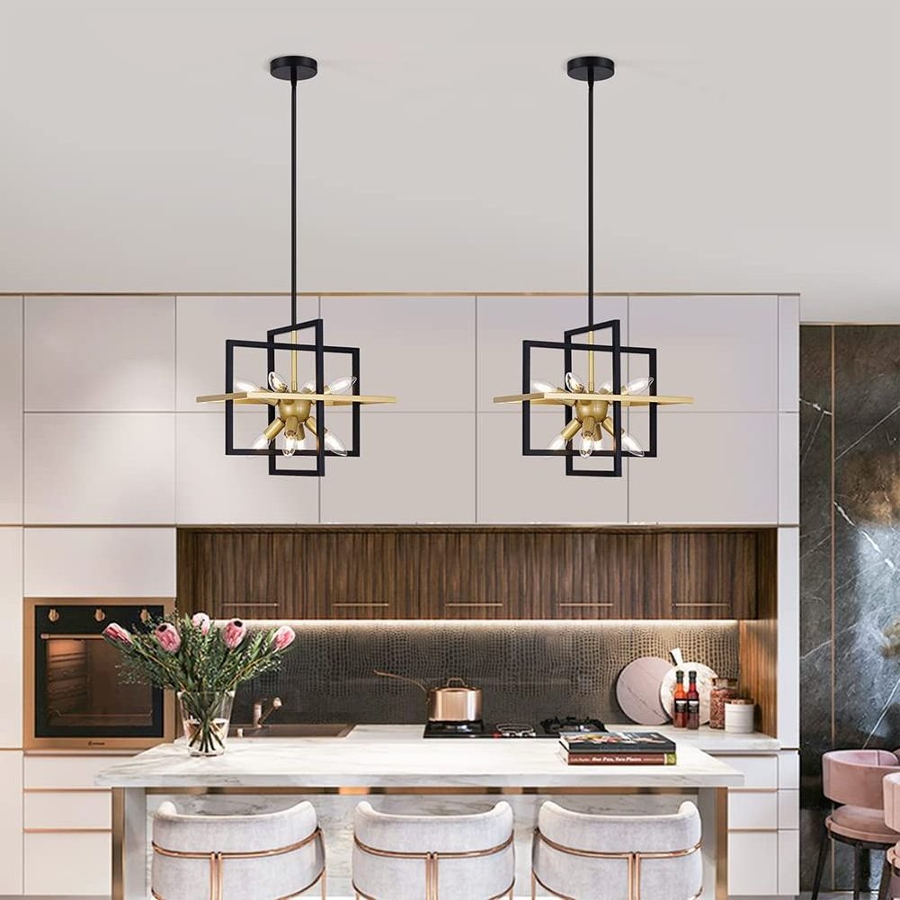 Modern Geometric Living Room Kitchen Foyer Hallway Farmhouse  Industrial  Champagne Hanging Chandelier Pendant lamp light