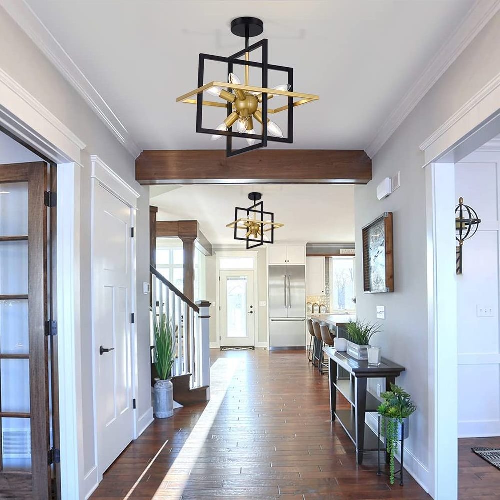 Modern Geometric Living Room Kitchen Foyer Hallway Farmhouse  Industrial  Champagne Hanging Chandelier Pendant lamp light