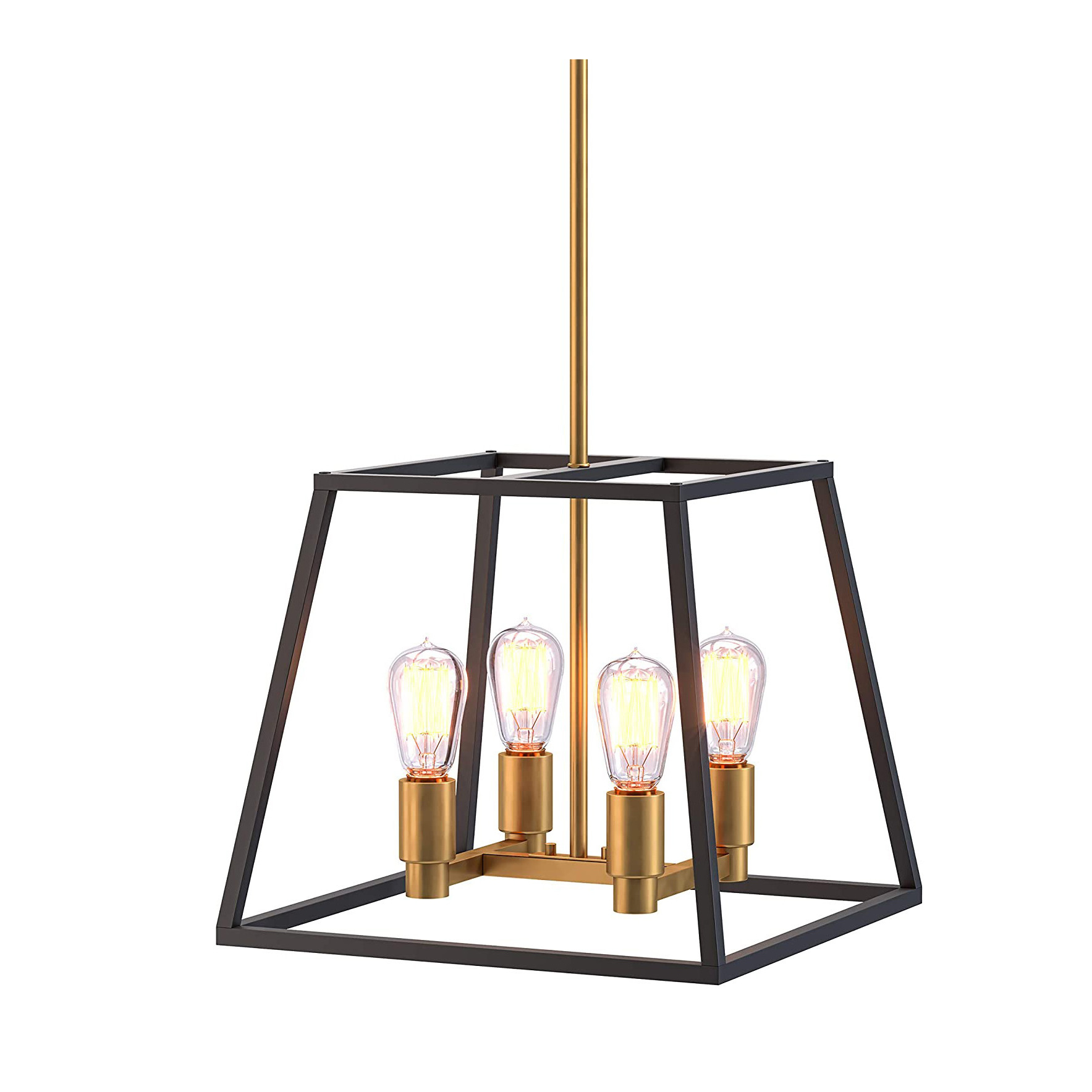 Kitchen Island Chandelier with a Steel Black and Gold Finish Square 4-Light Pendant Light Fixture