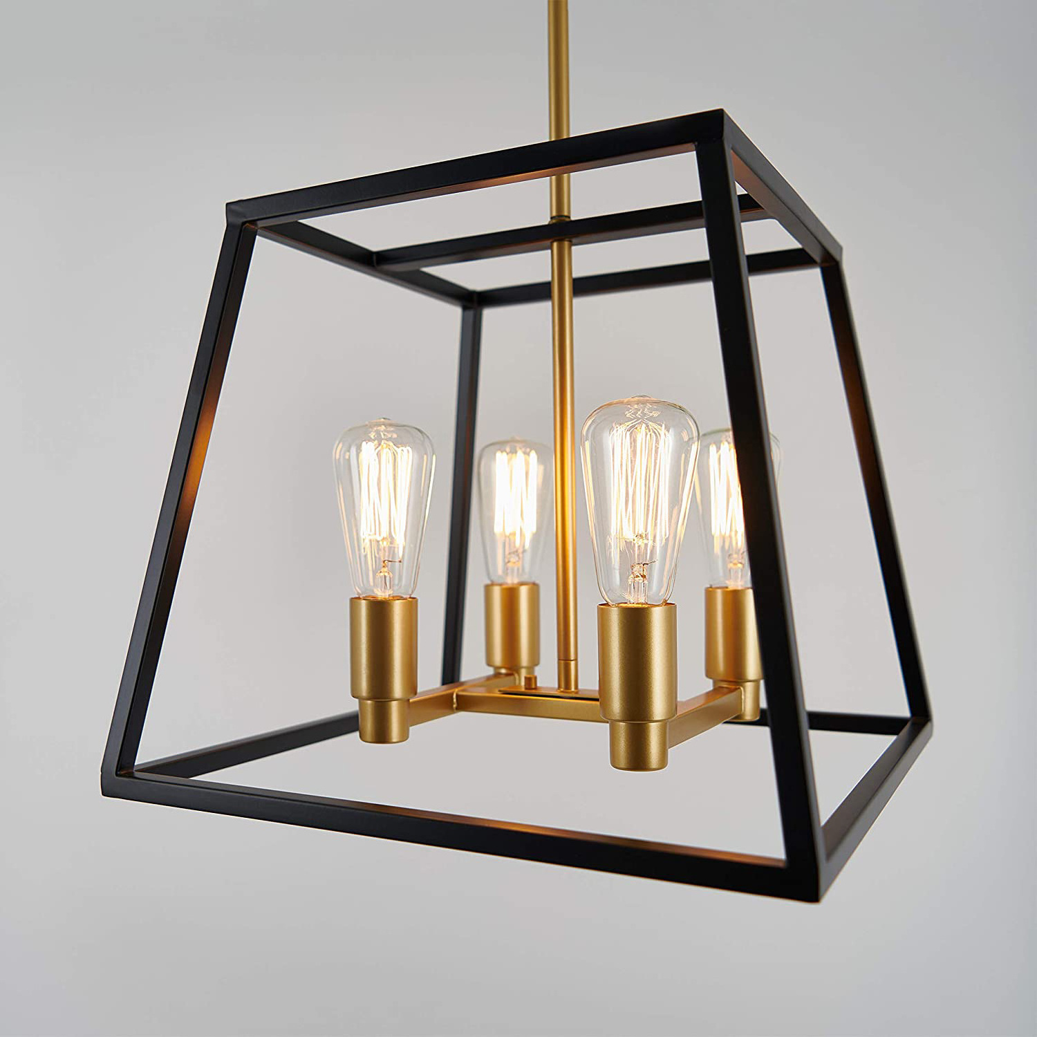 Kitchen Island Chandelier with a Steel Black and Gold Finish Square 4-Light Pendant Light Fixture