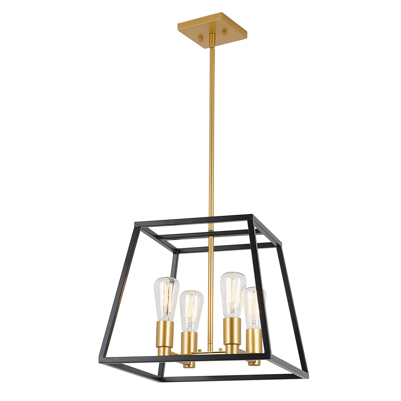 Kitchen Island Chandelier with a Steel Black and Gold Finish Square 4-Light Pendant Light Fixture