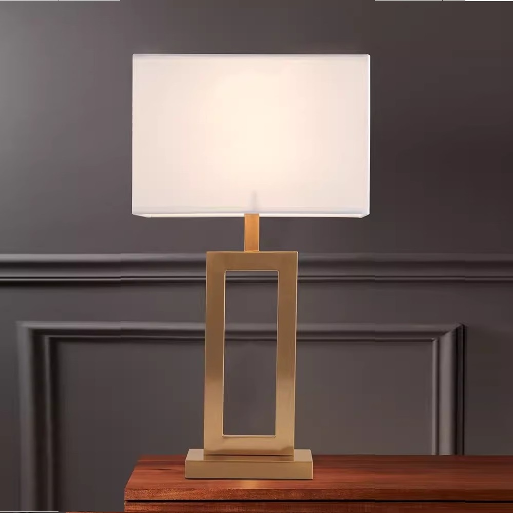 Mid Century Modern Gold hollow lamp base and white cover Rectangular Table Lamp With LED Light Bulb