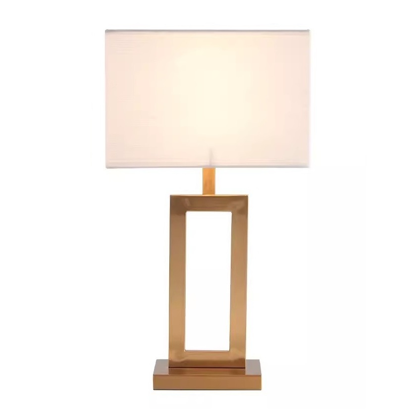 Mid Century Modern Gold hollow lamp base and white cover Rectangular Table Lamp With LED Light Bulb