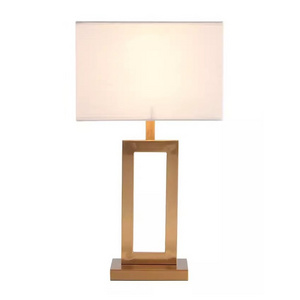 Mid Century Modern Gold hollow lamp base and white cover Rectangular Table Lamp With LED Light Bulb