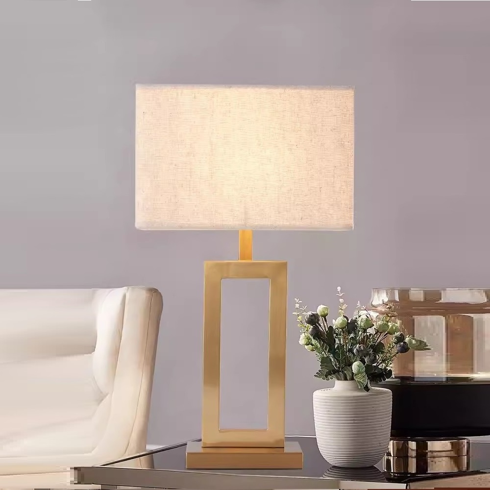 Mid Century Modern Gold hollow lamp base and white cover Rectangular Table Lamp With LED Light Bulb