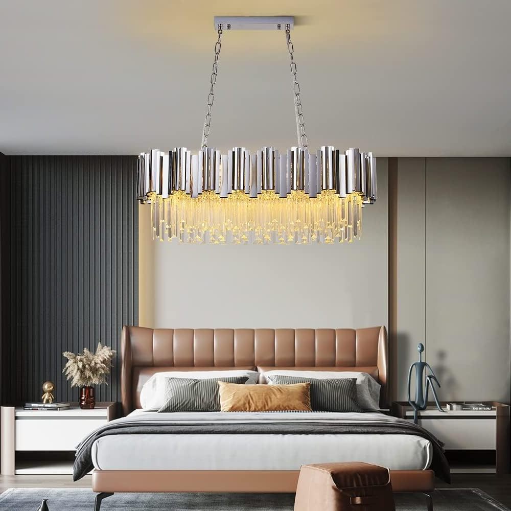 Modern Luxury Crystal Light Fixture Large Gold Chandeliers Round Hanging Pendant Lighting for Entryway Bedroom Foyer Lobby