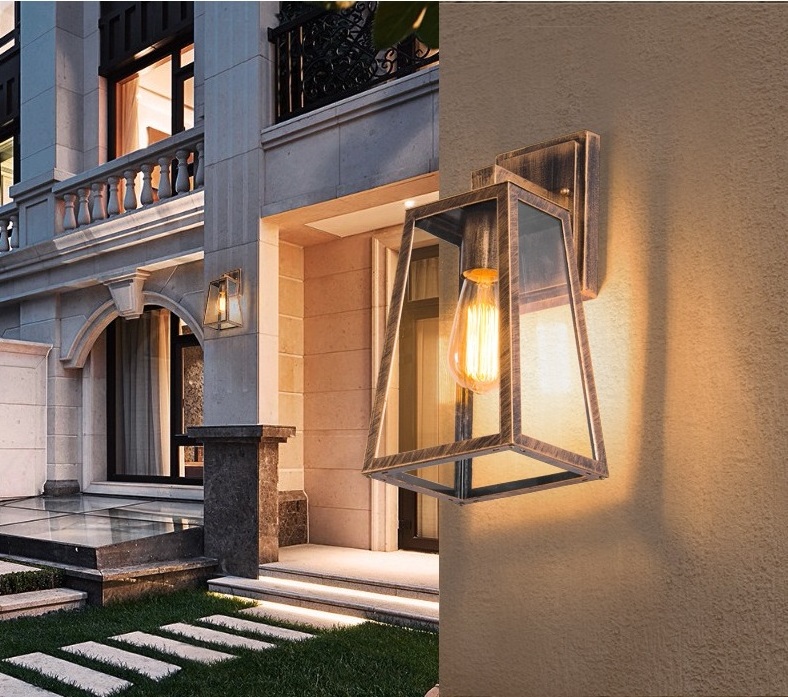 Vintage Black Wall Light Waterproof IP54 Cast Aluminium Glass Outdoor Wall Light Retro E27 Country House Garden Lamp