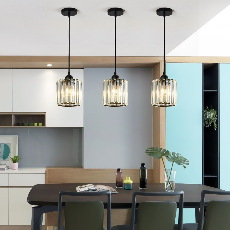 Modern 3 lights Crystal Pendant Light Fixture Adjustable Hanging Light for Dining Room Kitchen