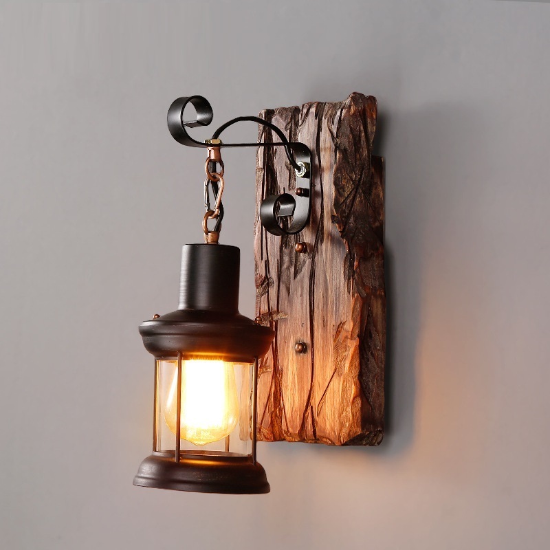 Wood Sconce Wall Lamp Vintage Industrial Retro Cafe Bar Fixture Wall Loft Light