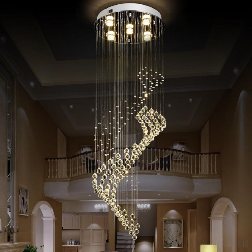 Modern luxury crystal spiral Chandelier LED Crystal long Staircase Chandeliers Stair lights Lighting Fixture